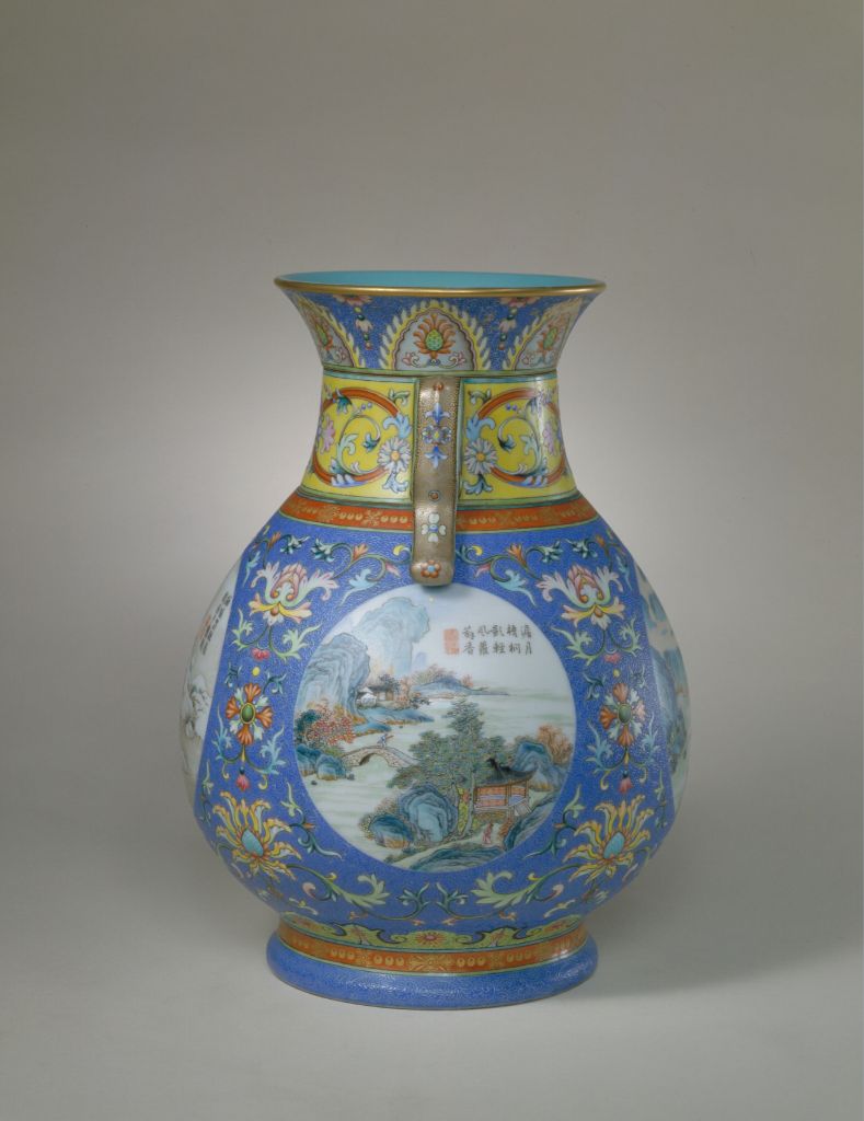 图片[3]-Pink color with enamel color, openning landscape pattern, rotary neck bottle-China Archive